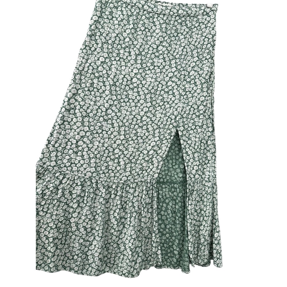 Abercrombie & Fitch Prairie Skirt Green Floral Midi Slit Ruffle Hem Women's XS - Picture 8 of 9